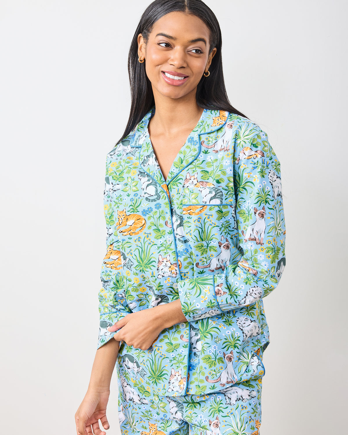 Must Love Cats - Petite Long PJ Set - Cornflower - Printfresh