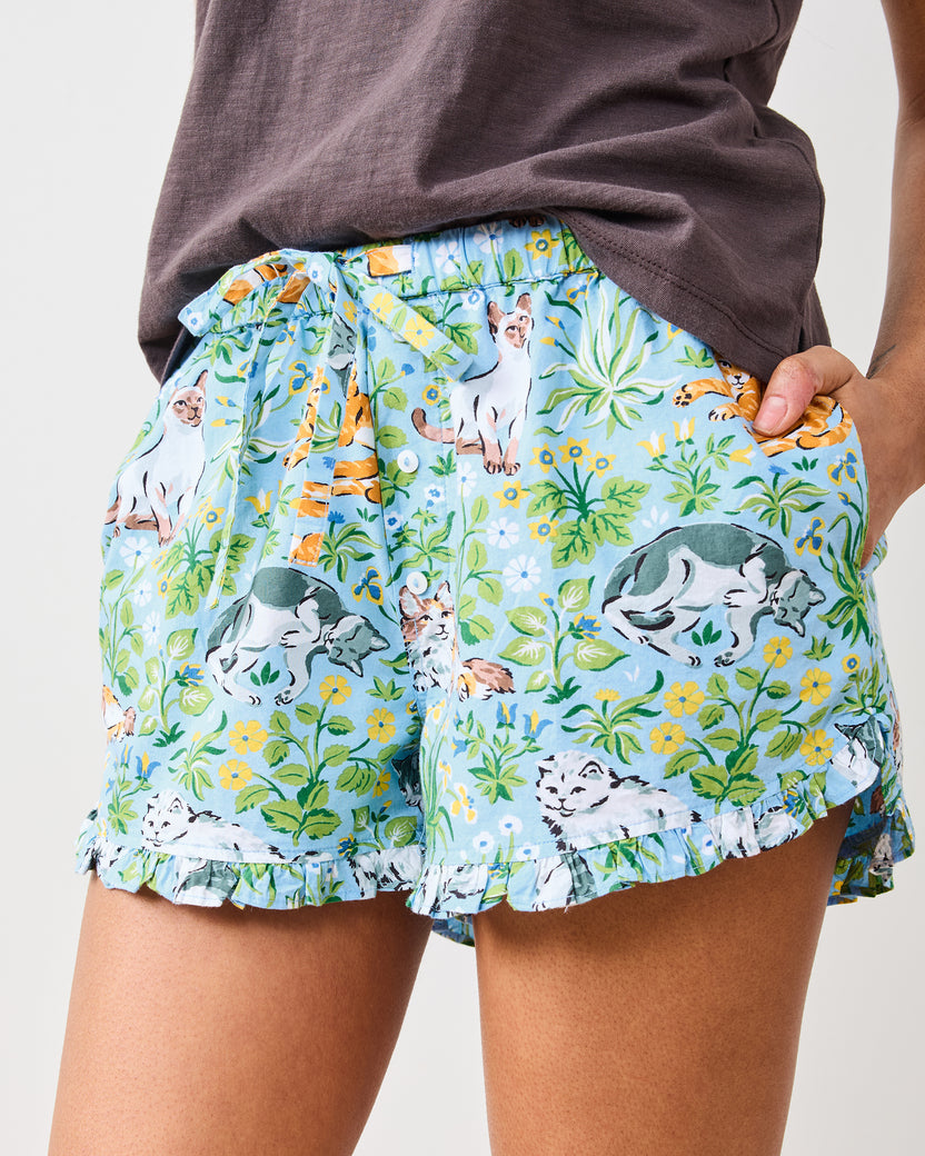 Must Love Cats - Ruffle Shorts - Cornflower - Printfresh
