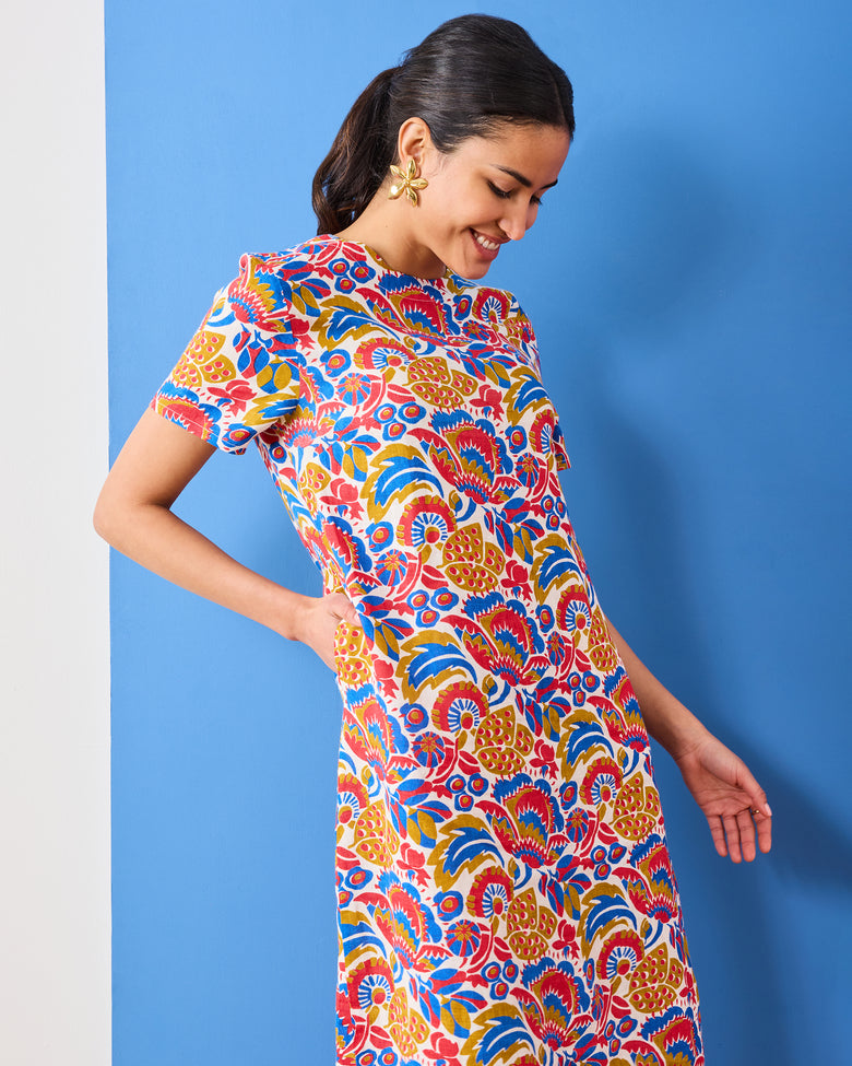 PF + Pencil & Paper Co. Bahama Blooms - Camila Dress - Blue & Red - Printfresh