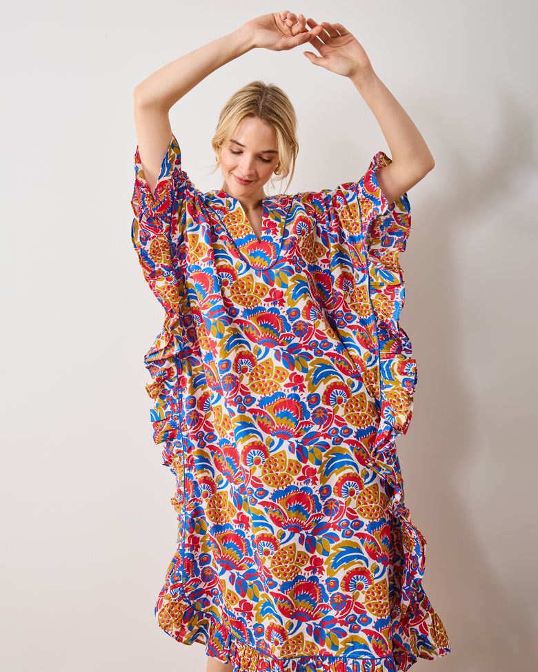 PF + Pencil & Paper Co. Bahama Blooms - Harbor Caftan - Blue & Red - Printfresh