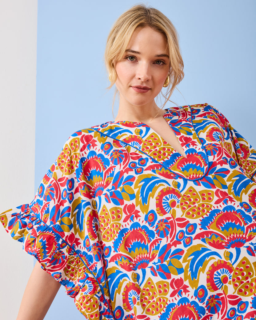 PF + Pencil & Paper Co. Bahama Blooms - Harbor Caftan - Blue & Red - Printfresh