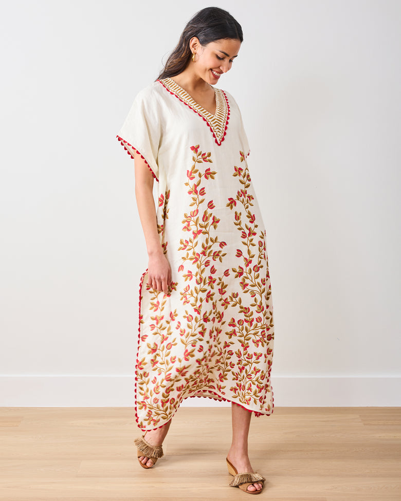 Printfresh x Pencil & Paper Linen V-Neck Midi Caftan with Slip in PF + Pencil & Paper Co. Petal Climber | Women's S/M | White Printfresh x Pencil & Paper Linen V-Neck Midi Caftan with Slip in PF + Pencil & Paper Co. Petal Climber | Women's S/M | White