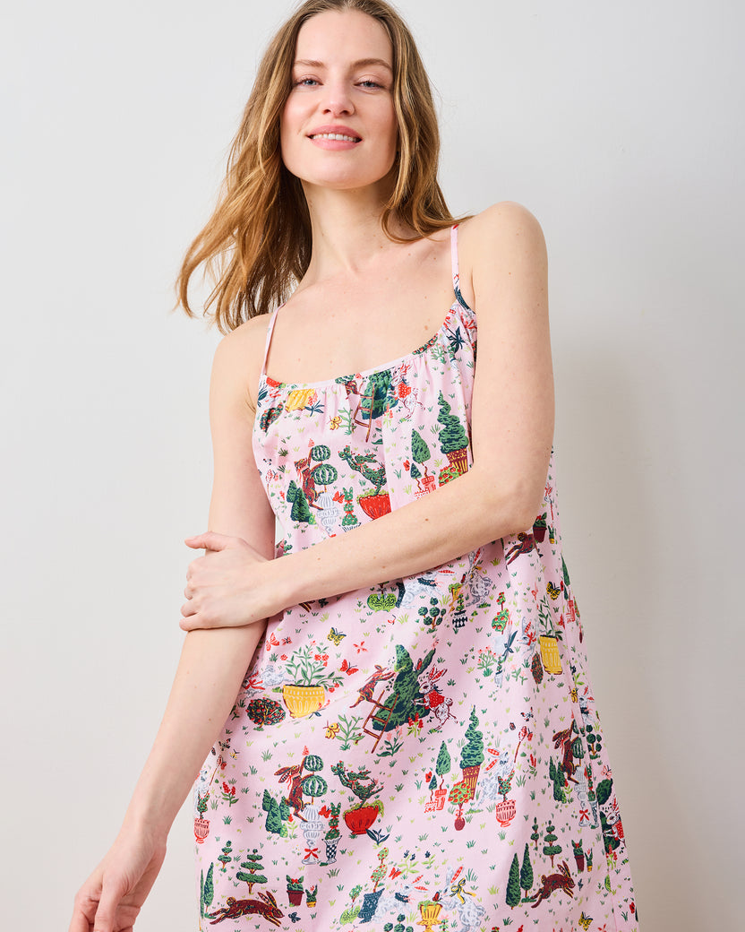 Rabbit Topiary - Cami Nightgown - Easter Pink - Printfresh