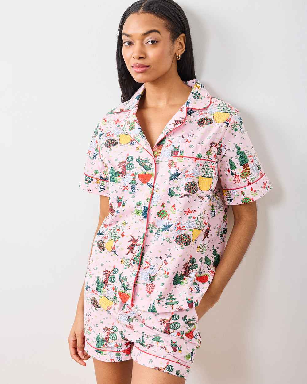 Rabbit Topiary - Short PJ Set - Easter Pink - Printfresh