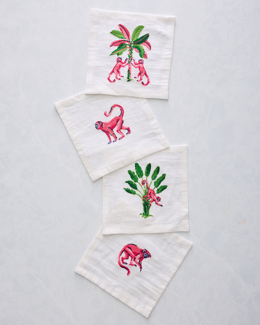 Royal Palms - Cocktail Napkins Set Of 4 - Pink Basil - Printfresh