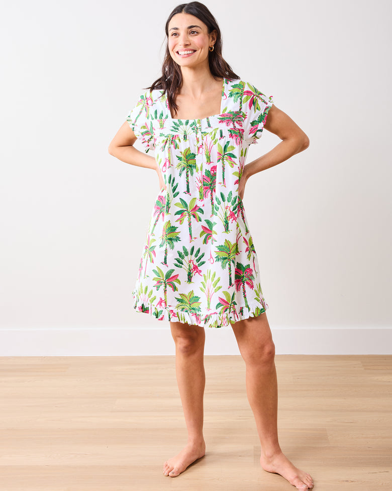 Royal Palms - Pintuck Nightgown - Pink Basil - Printfresh