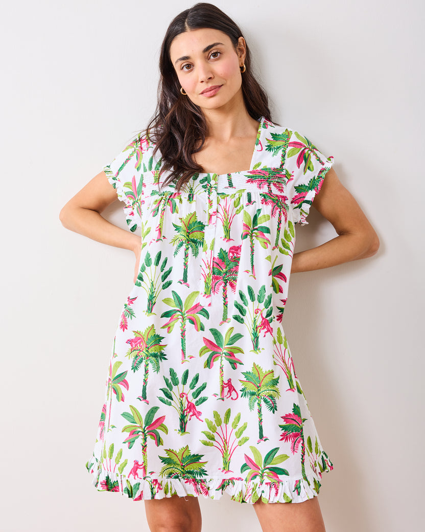 Royal Palms - Pintuck Nightgown - Pink Basil - Printfresh