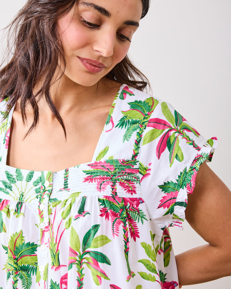 Royal Palms - Pintuck Nightgown - Pink Basil - Printfresh