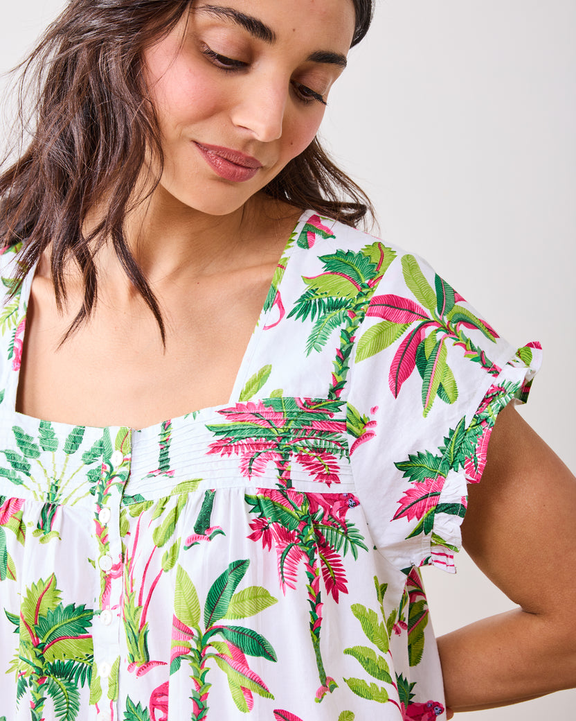 Royal Palms - Pintuck Nightgown - Pink Basil - Printfresh