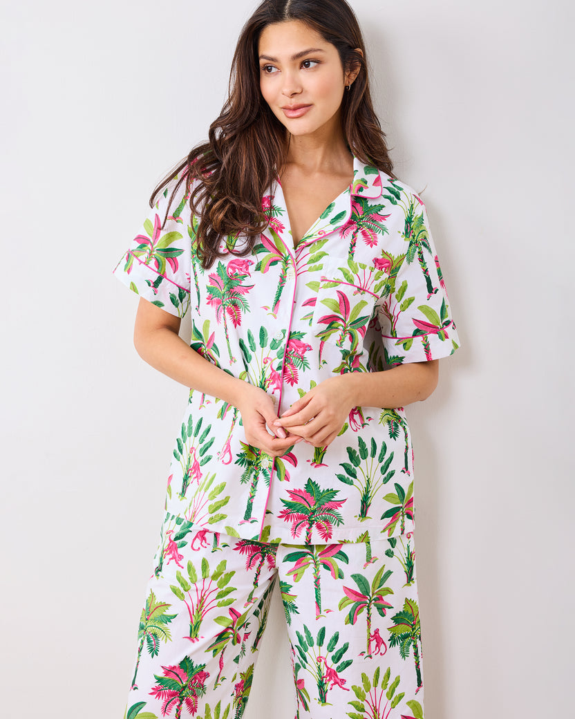 Royal Palms - Short Sleeve Top & Cropped Pants Set - Pink Basil - Printfresh