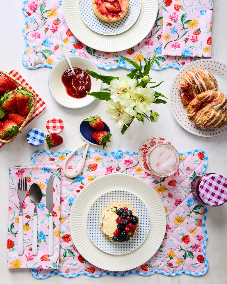 Strawberry Vines - Set of 4 Placemats & Napkins Set - Blush - Printfresh