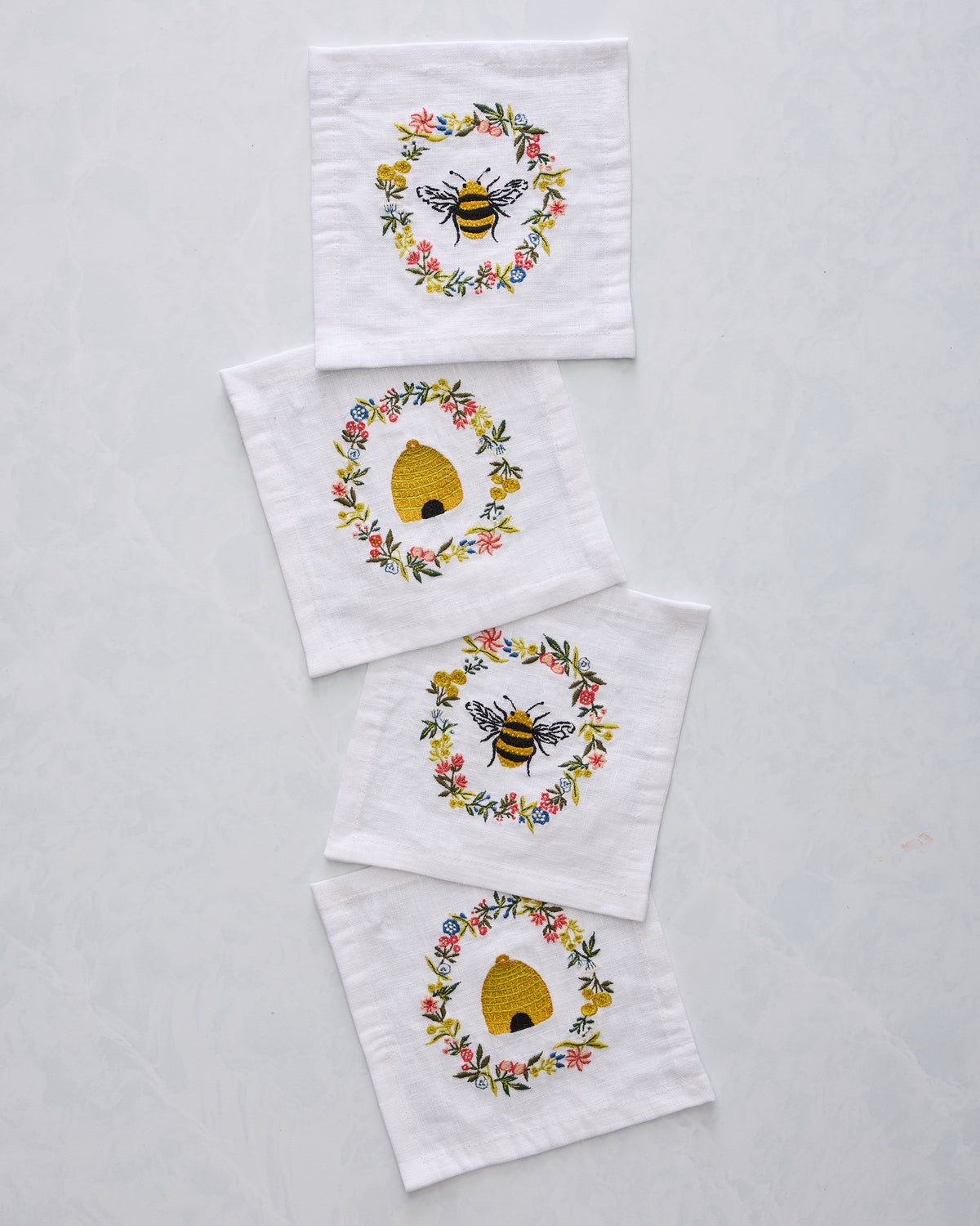 Sweet Bee - Cocktail Napkins Set Of 4 - Soft Blue - Printfresh