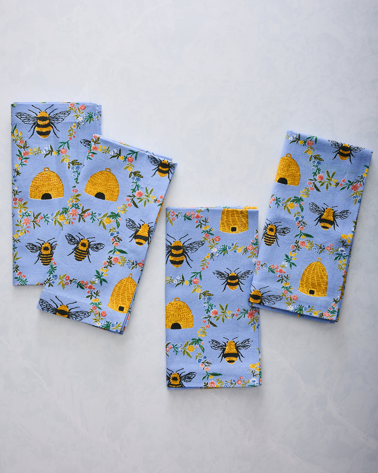 Sweet Bee - Set of 4 Placemats & Napkins Set - Soft Blue - Printfresh