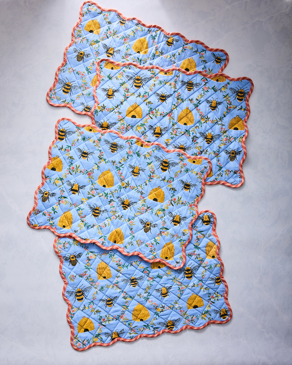 Sweet Bee - Set of 4 Placemats & Napkins Set - Soft Blue - Printfresh