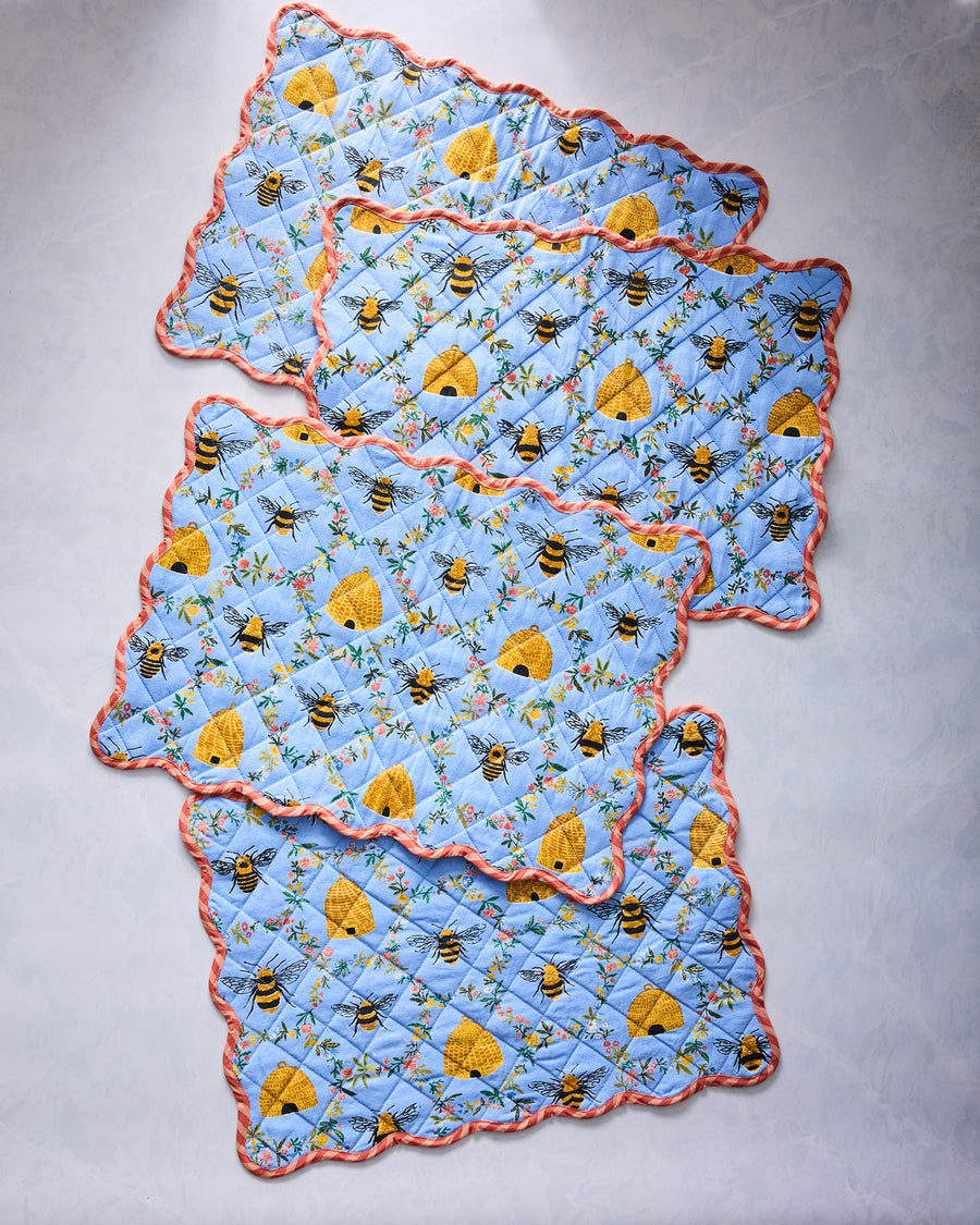 Sweet Bee - Set of 4 Placemats & Napkins Set - Soft Blue - Printfresh