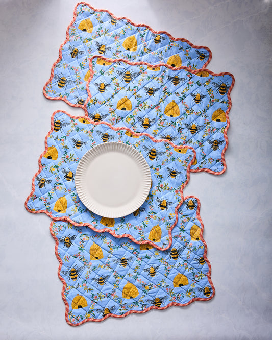 Sweet Bee - Placemats Set Of 4 - Soft Blue - Printfresh