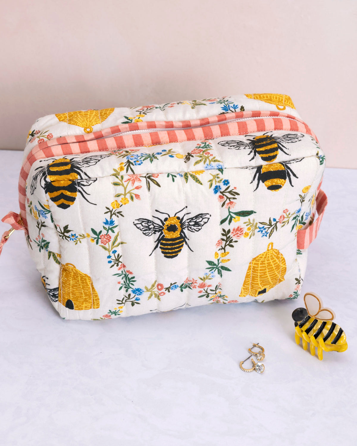 Sweet Bee - Quilted Pouch - Cream - Printfresh