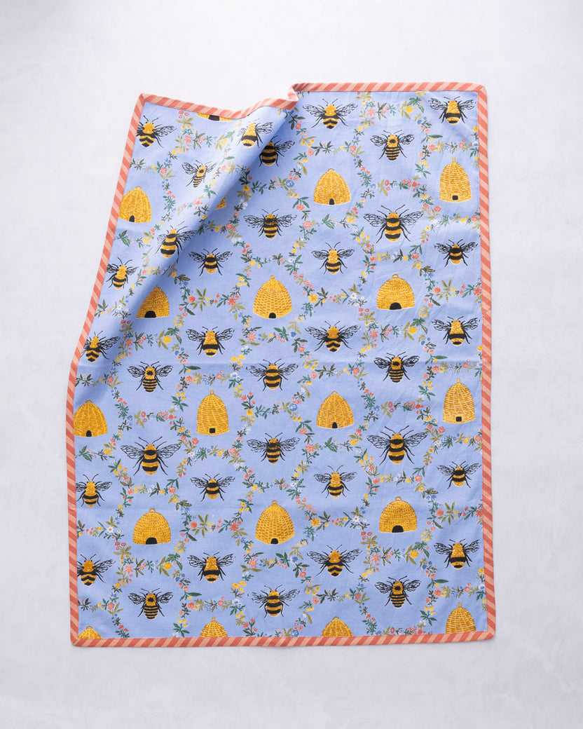 Sweet Bee - Tea Towels Set Of 2 - Soft Blue - Printfresh