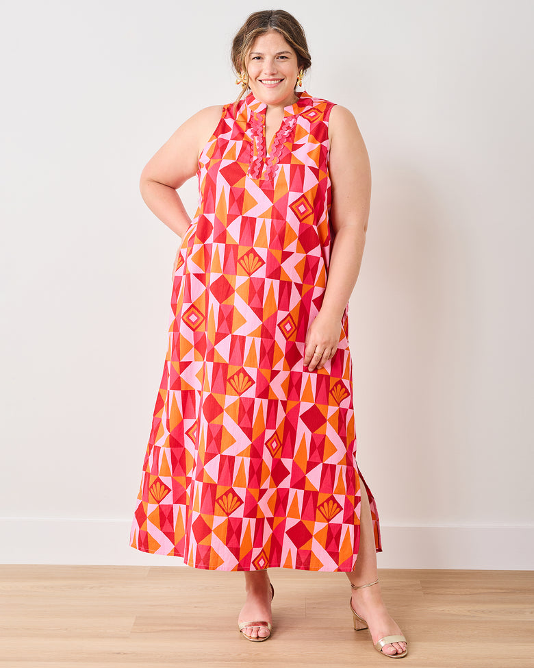 Underwater Mosaic - Ocean View Long Tunic Dress - Pink Crush - Printfresh