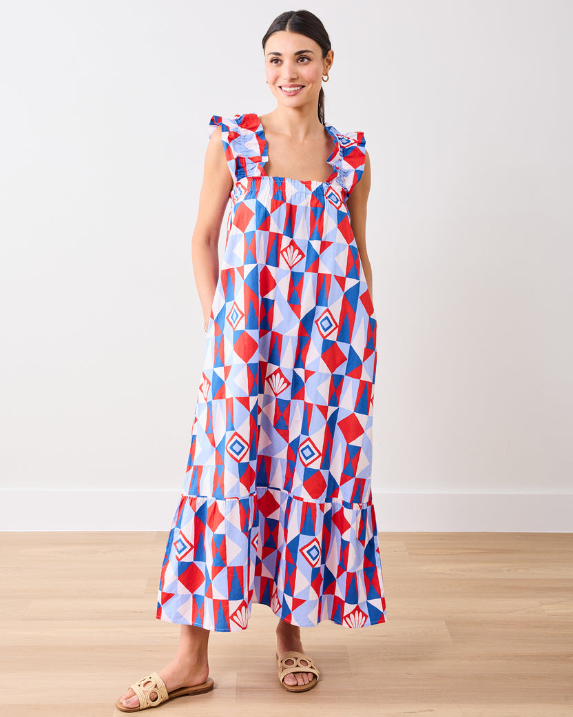 Underwater Mosaic - Serenity Dress - Retro Red - Printfresh