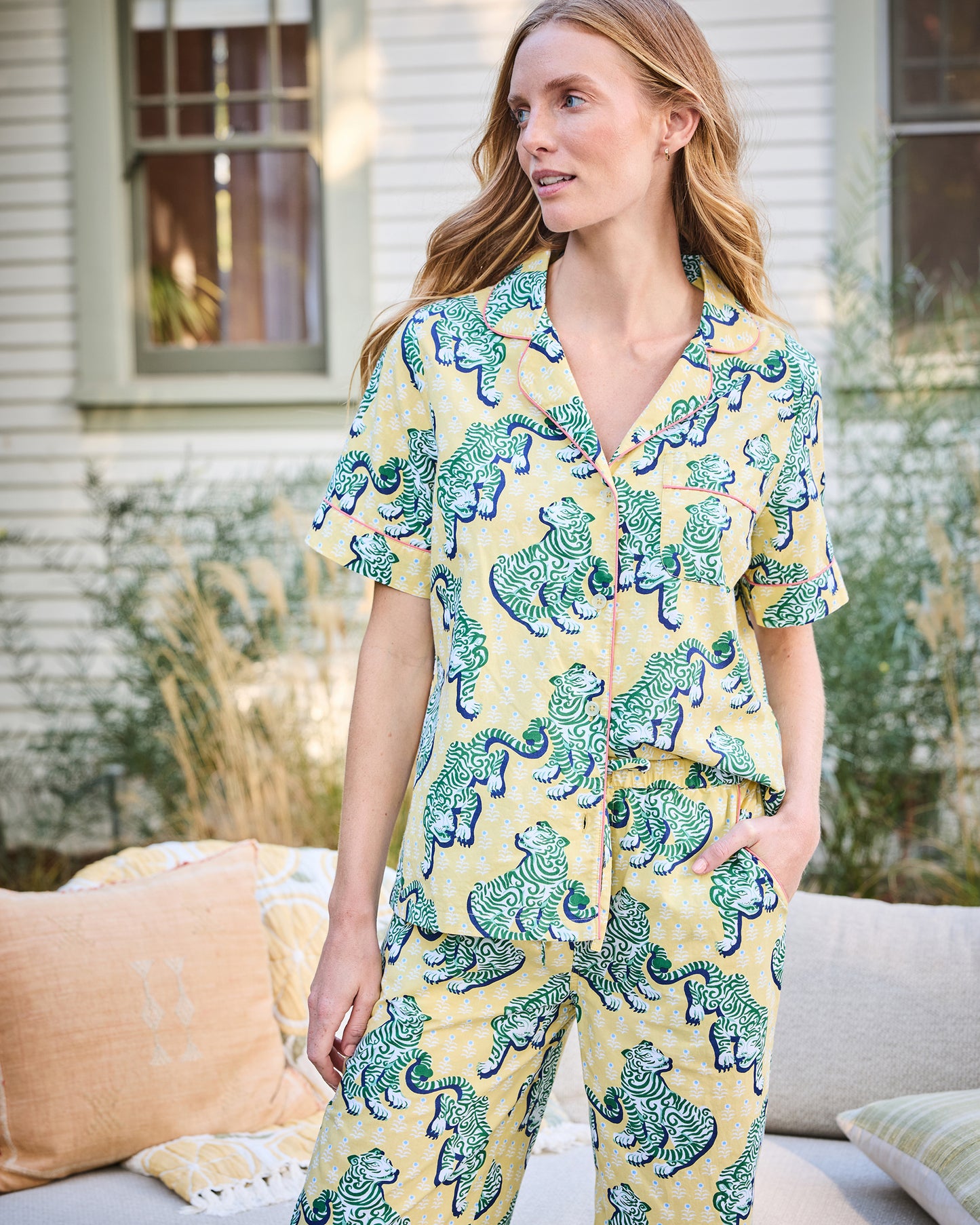 Tiger Queen - Short Sleeve Top & Cropped Pants Set - Citrine - Printfresh