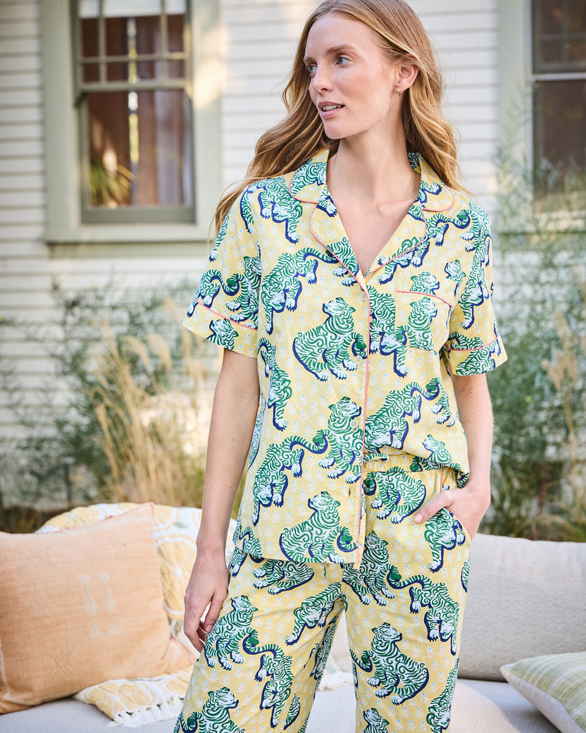 Tiger Queen - Short Sleeve Top & Cropped Pants Set - Citrine - Printfresh