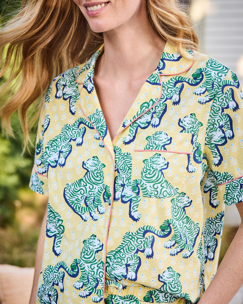 Tiger Queen - Short Sleeve Top & Cropped Pants Set - Citrine - Printfresh