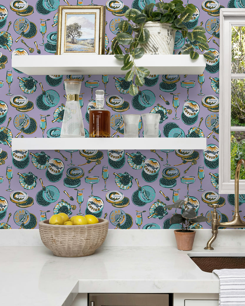 Champagne & Caviar - Peel & Stick Wallpaper - Lavender - Printfresh