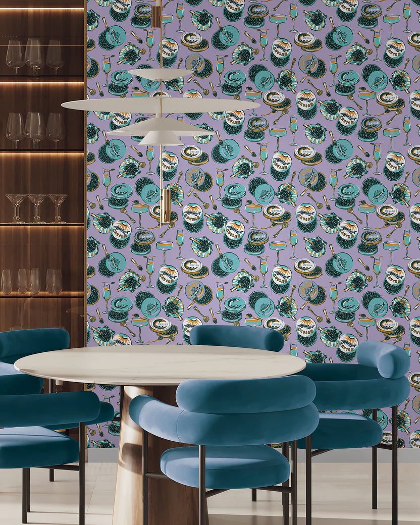 Champagne & Caviar - Peel & Stick Wallpaper - Lavender - Printfresh