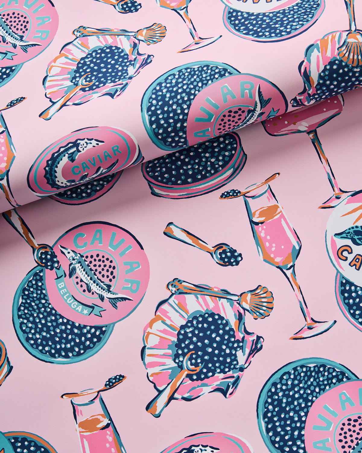 Champagne & Caviar - Peel & Stick Wallpaper - Pink - Printfresh