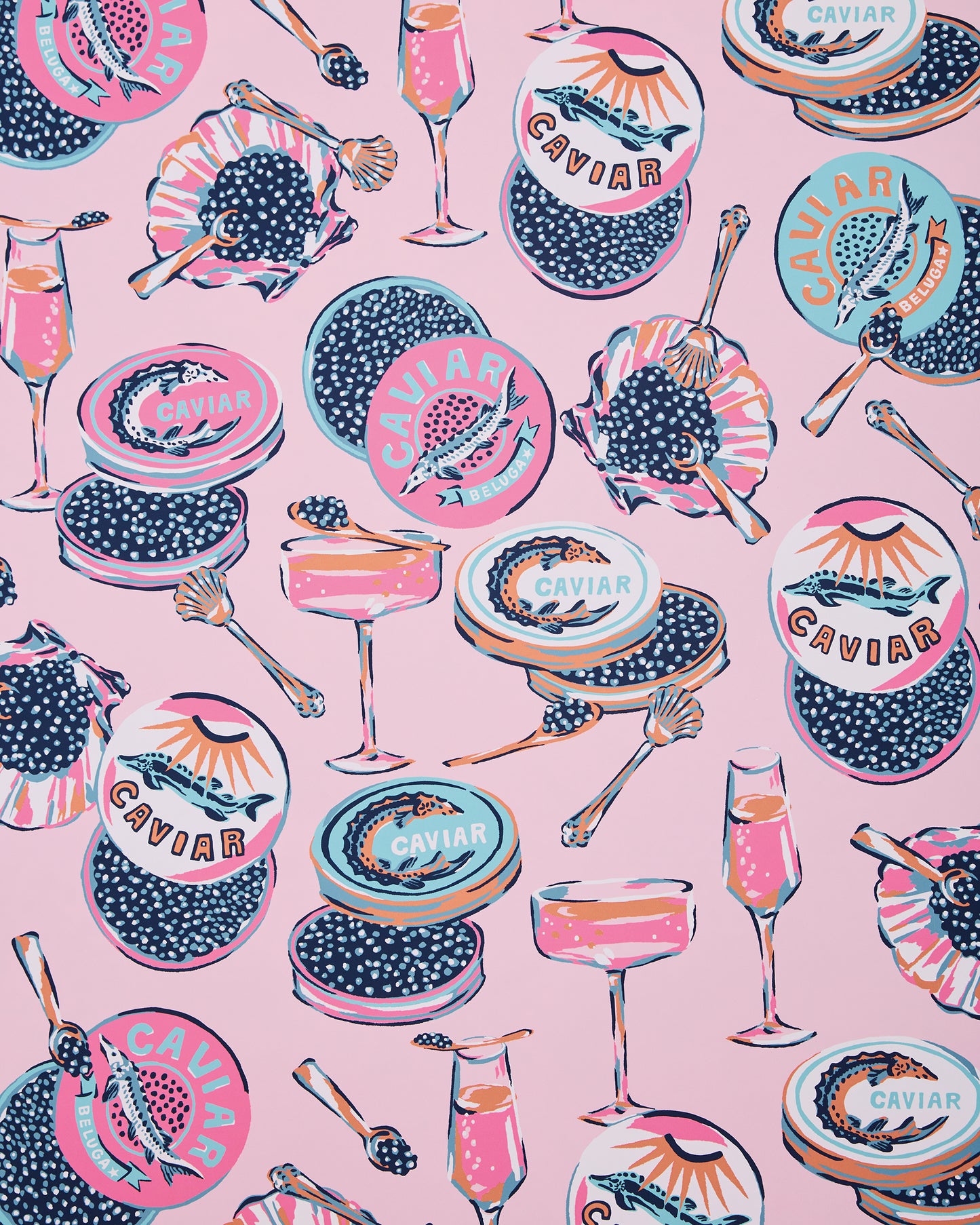 Champagne & Caviar - Peel & Stick Wallpaper - Pink - Printfresh