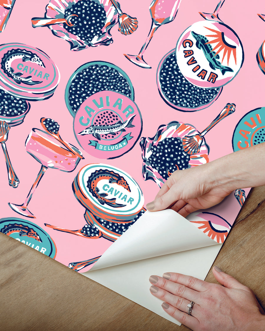Champagne & Caviar - Peel & Stick Wallpaper - Pink - Printfresh