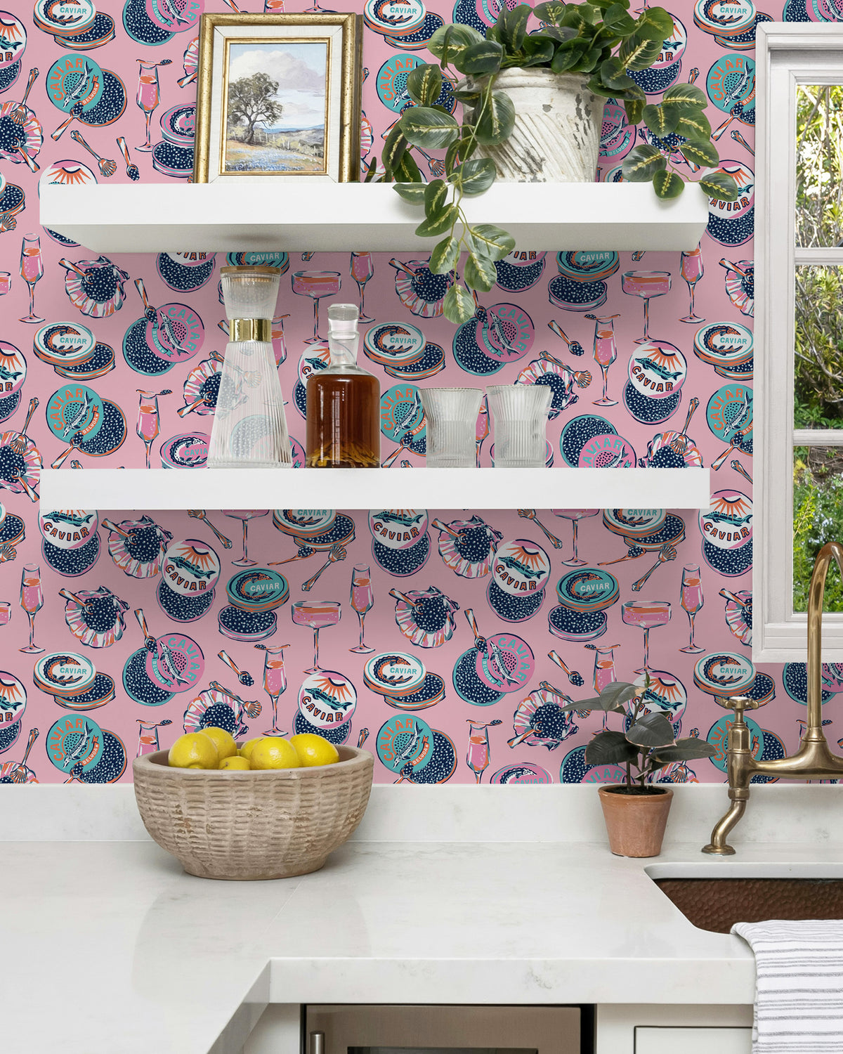 Champagne & Caviar - Peel & Stick Wallpaper - Pink - Printfresh