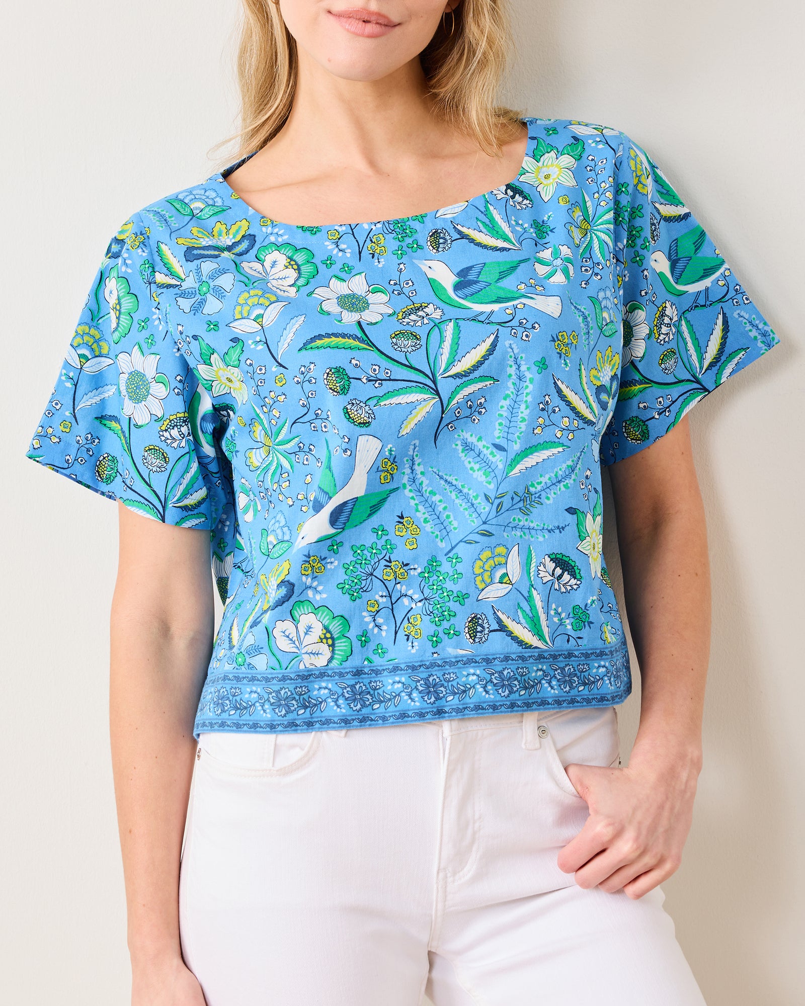 Painter's Garden - Carry On Cropped Top - Cobalt Blue - Printfresh