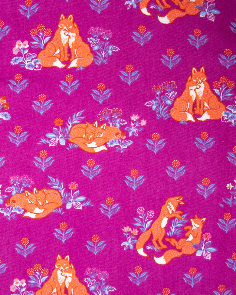 Fox Friends - Midweight Flannel Long PJ Set - Merlot - Printfresh