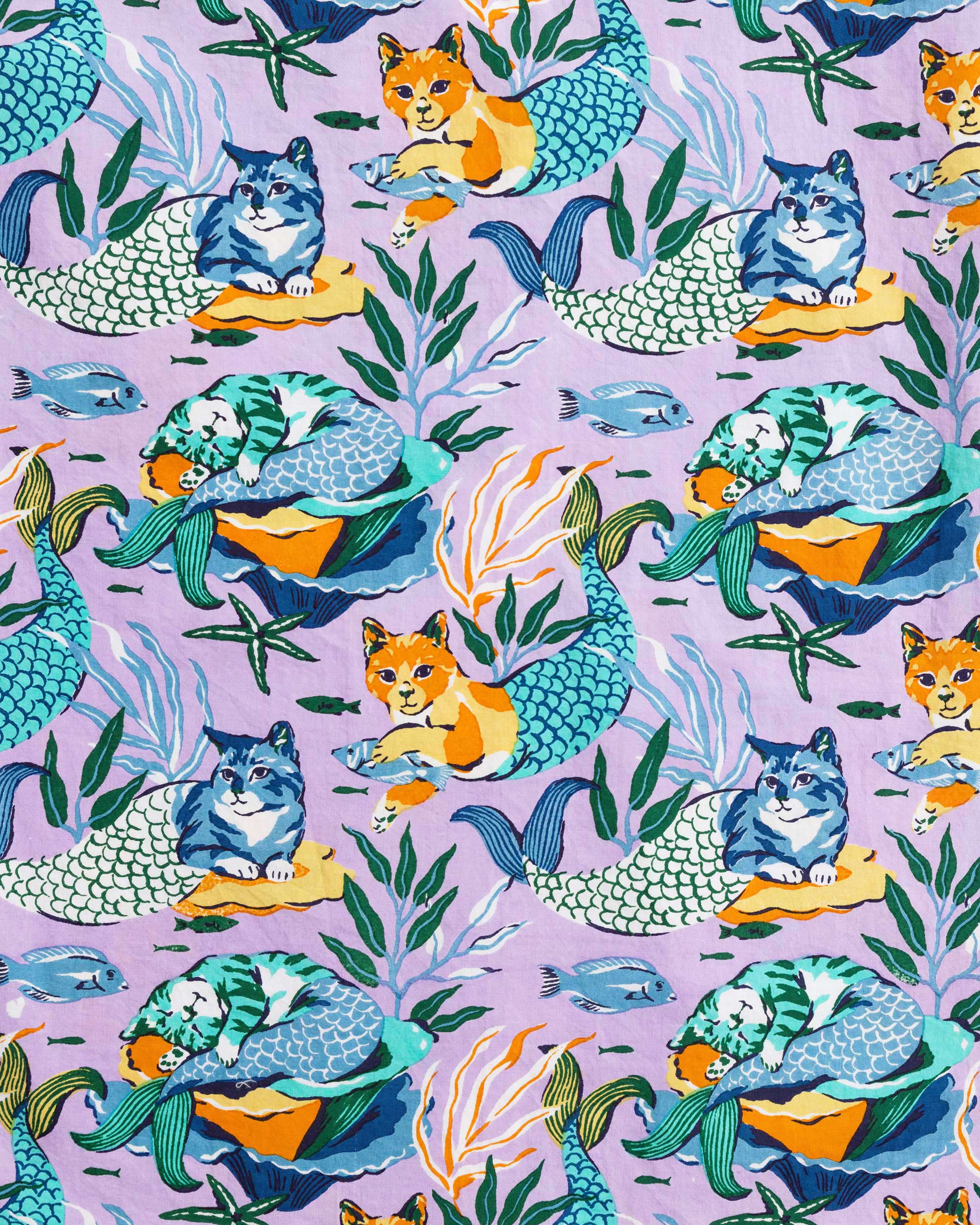 Meowing Mermaids - Robe - Lavender - Printfresh