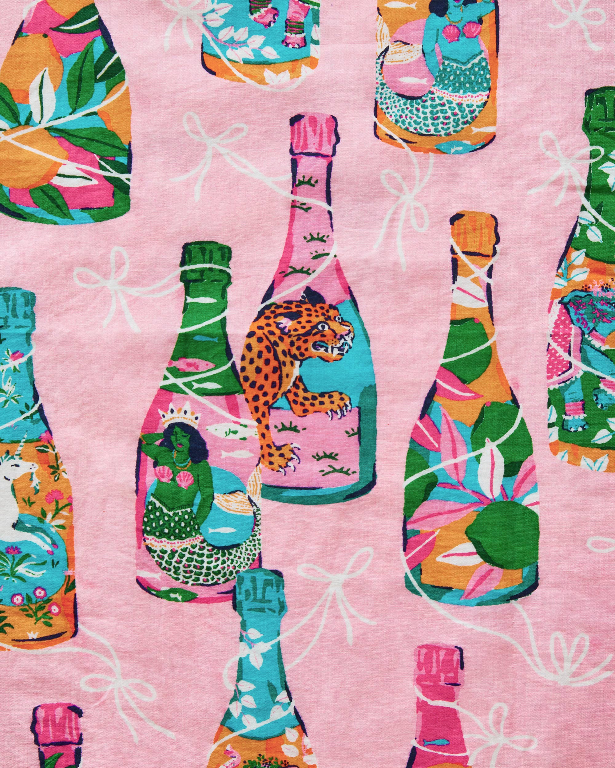 Printfresh Women's Pop The Bubbly Long Sleep Set in Sparkling Rosé | Size 1x | 100% Cotton