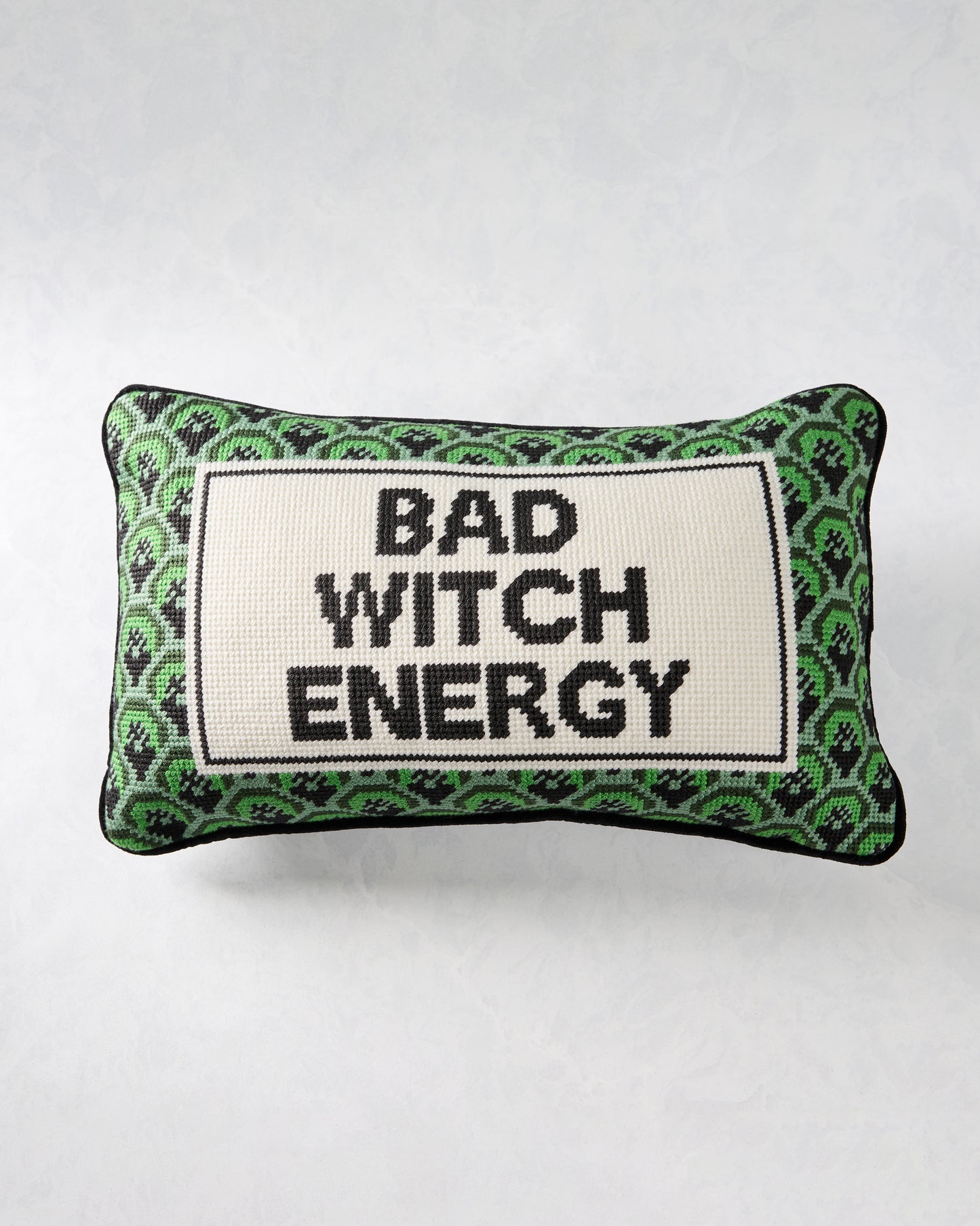 Furbish Studio - Bad Witch Energy Needlepoint Pillow - Green Combo