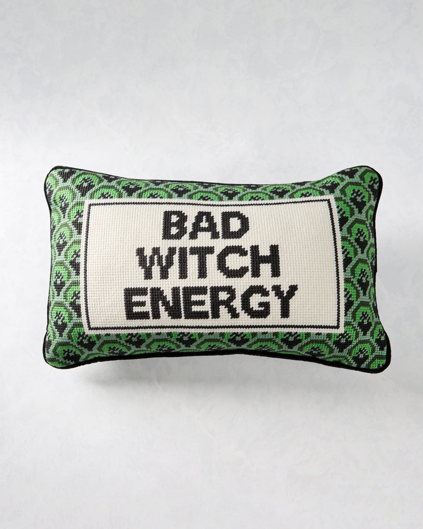Furbish Studio - Bad Witch Energy Needlepoint Pillow - Green Combo