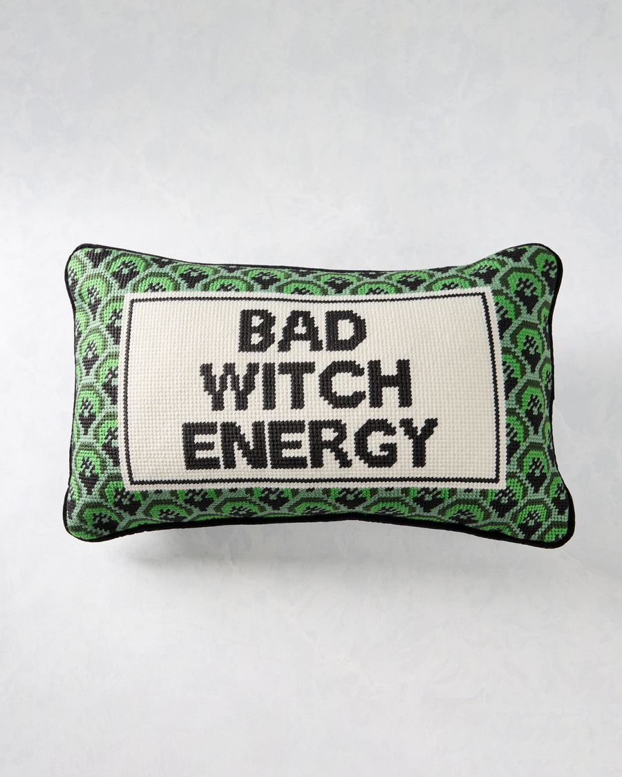 Furbish Studio - Bad Witch Energy Needlepoint Pillow - Green Combo