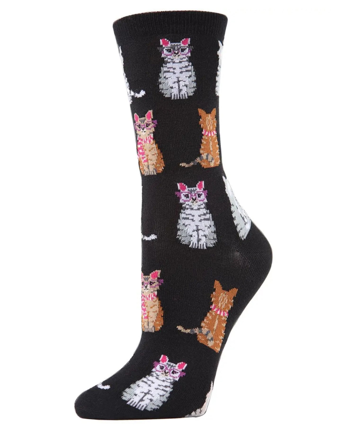 Black Combo - Studious Cats Bamboo Blend Crew Socks - Infinity Classics International Inc.