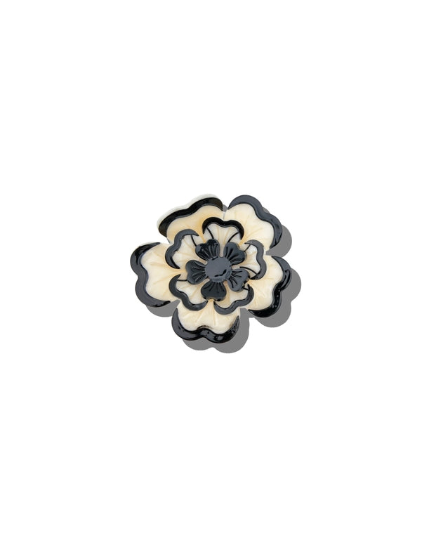 Black/White Combo - Hand Painted Origami Dianthus Flower Hair Clip - Solar Eclipse - Printfresh