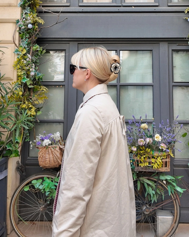 Black/White Combo - Hand Painted Origami Dianthus Flower Hair Clip - Solar Eclipse - Printfresh