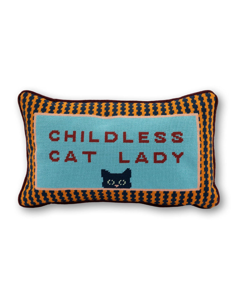 Blue Combo - Childless Cat Lady Needlepoint Pillow - Furbish Studio