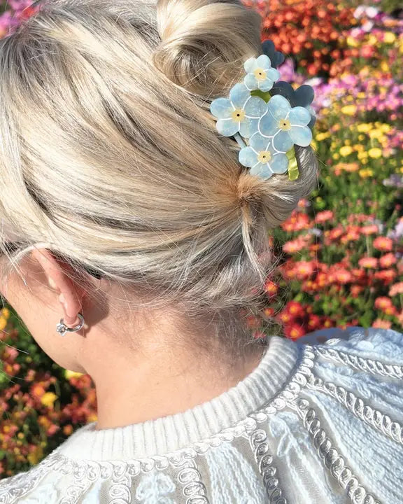 Blue Combo - Hand Painted Forget Me Not Claw Hair Clip - Solar Eclipse - Printfresh