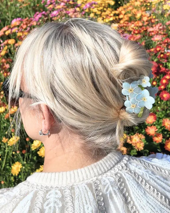 Blue Combo - Hand Painted Forget Me Not Claw Hair Clip - Solar Eclipse - Printfresh
