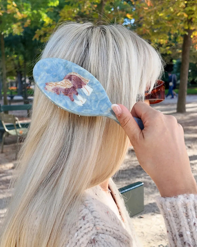 Blue Combo - Hand Painted Horse Amazing Hair Day Brush - Solar Eclipse - Printfresh