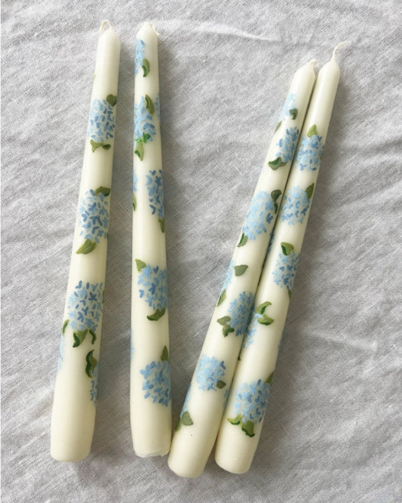 Blue Combo - Hand Painted Pair of Candles Hydrangea - Sweet Pea And Whimsy - Printfresh