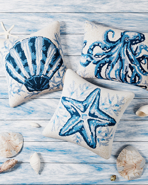 Blue Combo - Scallop Hook Pillow - Peking Handicraft - Printfresh