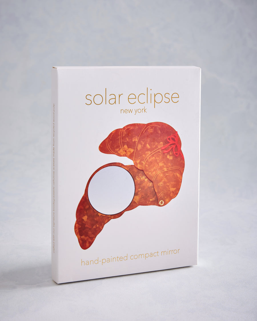 Solar Eclipse - Hand Painted Bow Croissant Compact Mirror - Brown Combo - Printfresh